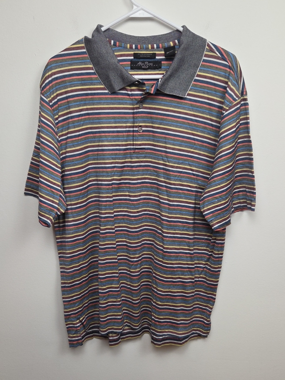 Alan Flusser Pima Cotton Mens Multicolor Striped Polo Golf Shirt Sporty Casual L